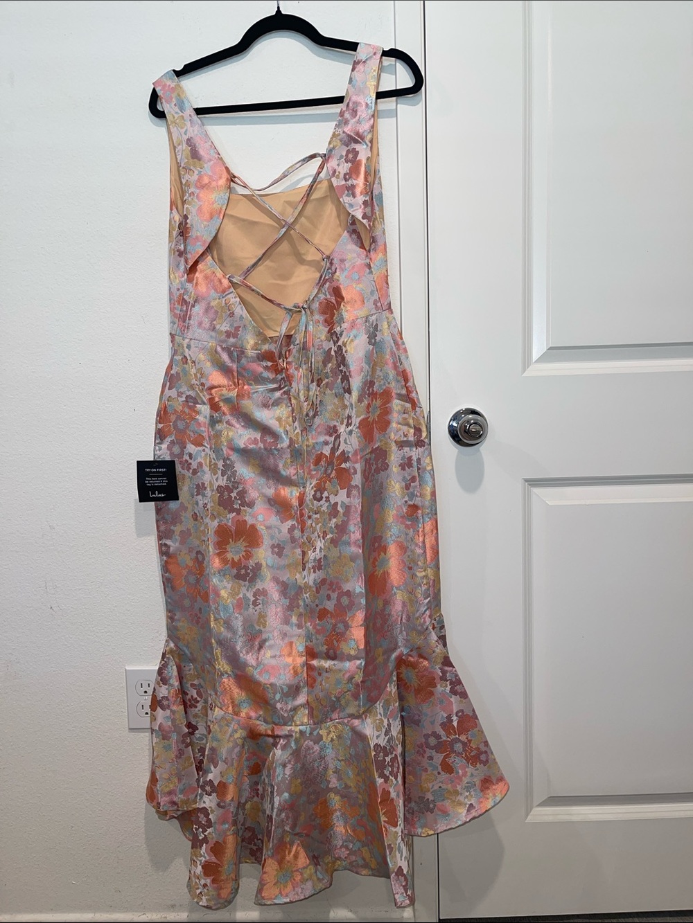Pastel Floral Satin High-Low Dress - Picture 3 of 6